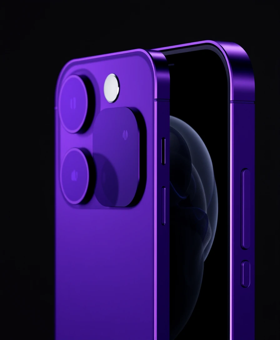 iPhone 14 Pro Max in Deep Purple color, featuring a sleek design with a triple-camera system and Dynamic Island notch